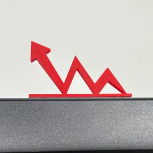 Rood aandelenmarkt kandelaargrafiek ornament 3D geprint pijl bureau en monitor decor lijm
