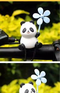 Cute panda bicycle handlebar decoration with blue wind spinner for bike electric vehicle decor