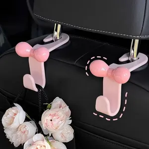 Pink bow car hook for seat back, cute interior storage organizer and accessory for women.