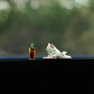 Lindo gato miniatura figura salpicadero coche decoración bonita adorno escritorio