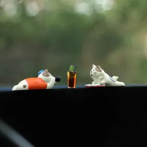 Lindo gato salpicadero coche conjunto miniatura de resina para decoracion interior
