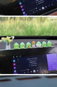Cute dinosaur car dashboard ornament set, resin miniature animal figurines for auto interior decor.