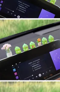 Cute resin dinosaur car dashboard ornaments and mini vase decor set, detailed close-up shot.