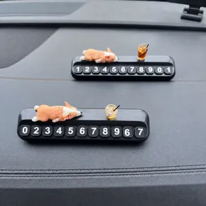 Mignon corgi endormi carte de stationnement temporaire de voiture pour tableau de bord