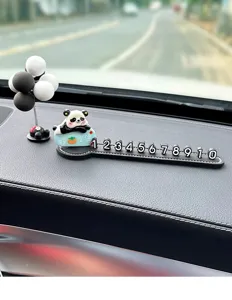 Cute panda car temporary parking card number plate creative dashboard interior ornament decor item