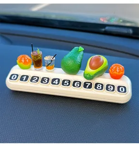 Tarjeta de estacionamiento temporal para coche con fruta y números, decoración de salpicadero.