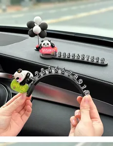 Cute panda car temporary parking phone number plate creative stress relief interior ornament