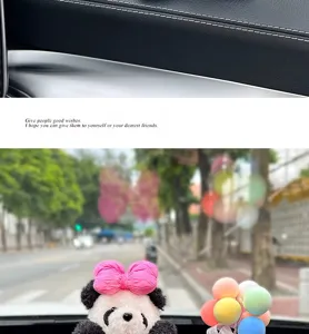 Süßer Panda Auto Armaturenbrett Ornament mit rosa Schleife und bunten Ballons Inneneinrichtung