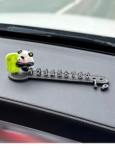 Cute panda car temporary parking card number plate interior ornament for vehicle dashboard