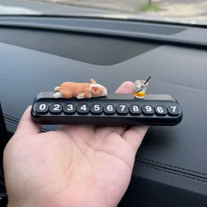 Joli corgi endormi panneau de stationnement auto détail, décoration tableau de bord résine.