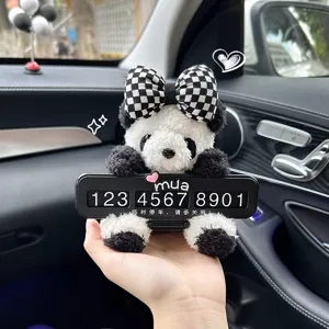 Süßer Cartoon Panda Auto Temporäre Parkkarte Mit Schleife Und Ballon Design Kreative Auto Innenraum Telefonnummernschild