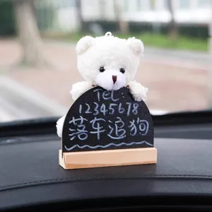 Creative car temporary parking card with cute plush bear and mini blackboard ornament.