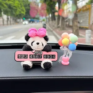 Niedliche Cartoon Panda Auto temporäre Parkkarte mit Telefonnummernschild, kreatives Autozubehör.
