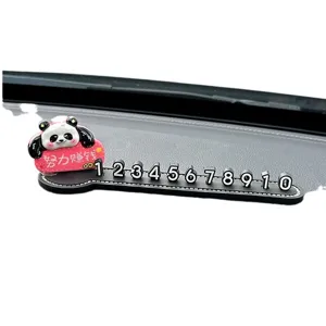 Creative Cute Panda Car Temporary Parking Phone Number Plate Resin Ornament Interior Accessories