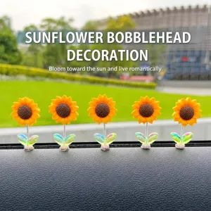 Cute Sunflower Car Dashboard Ornament Shaking Head Flower Auto Center Console Interior Decoration Gift