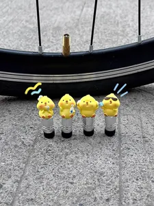 Cute yellow chick bicycle tire valve caps, creative decorative air nozzle covers for bikes 4pcs