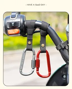 Cinturino gancio per manubrio moto universale con doppi moschettoni in alluminio.