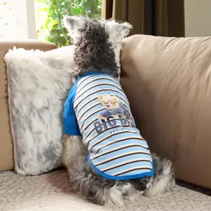 Detailed view of summer breathable pet t-shirt for small dogs with cute bear and stripes.