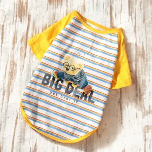 Summer breathable striped pet t-shirt for small dogs teddy cute bear print clothes