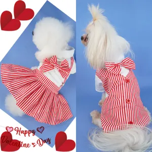Pet dog student clothes stripe dress suit couple outfit spring summer cat teddy apparel