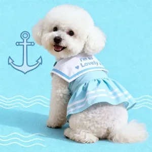 Summer Cute Sailor Collar Pet Dress Breathable Polyester Puppy Cat Skirt Sweet Style Small Dog Apparel