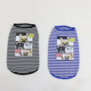 Breathable striped dog tank top for small and medium dogs, cute french bulldog print detail.