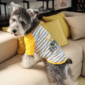 Summer breathable pet t-shirt for small dogs, cute striped pullover two-legged puppy clothes for daily wear.