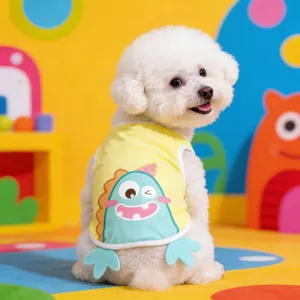 Summer cute cartoon dinosaur print pet vest for small dogs breathable and soft dog clothing