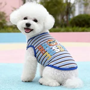 Cute Pet Dog Stripe Vest Cartoon Lion Summer Breathable Clothes For Bichon Teddy Small Dogs Apparel