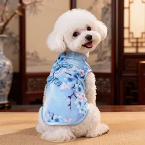 Cute summer pet cheongsam dog dress for small dogs puppy cat traditional Chinese style.