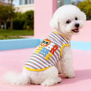 Cute striped dog vest for spring and summer, breathable crew neck pet clothes for dogs.