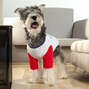 Cute pet dog vest summer spring clothes breathable red white raglan sleeve apparel