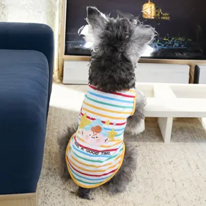 Cute striped pet vest for dogs, soft cartoon printed summer puppy shirt for small breeds.