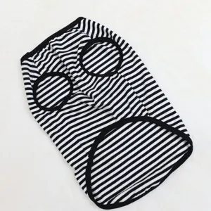 Breathable black and white striped pet vest for small dogs, comfortable summer dog clothes.