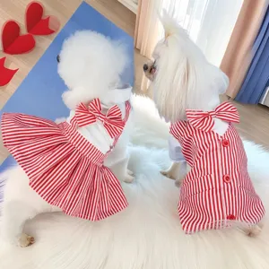 Cute Pet Dog Stripe Dress Summer Princess Skirt Small Dog Cat Apparel Student Style Pet Clothing Costume
