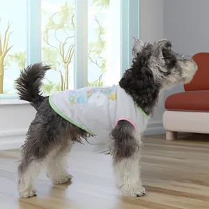 Cute thin cartoon print pet vest for dogs, breathable summer anti-shedding puppy clothes.