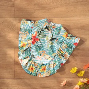 Hawaiian pet cape dress with tropical print, lightweight beach sun protection for dogs.