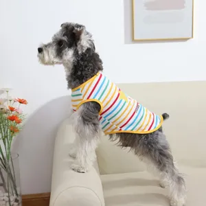 Cute striped pet vest detail showing colorful pattern and soft fabric for small dogs.