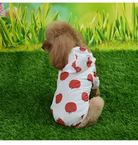 Cute dog sun protection clothes with hood summer lightweight puppy shirt fruit pattern apparel