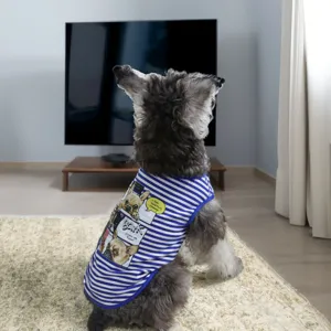 Cute blue and white striped pet vest for dogs, breathable summer puppy clothing with cool print.