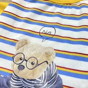 Summer breathable striped pet T-shirt for small dogs cute bear print puppy clothes casual top