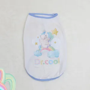 Detailed view of the cute unicorn printed pet vest, lightweight and breathable for summer.