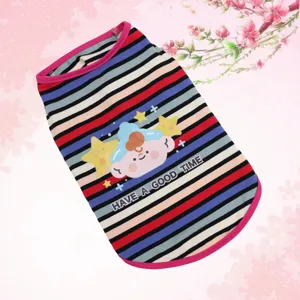 Cartoon striped pet vest for dogs and cats, cute design with soft round neck and comfy fabric.