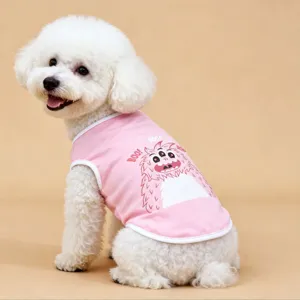 Cute pink summer pet vest for dogs, featuring a fun little monster print and cute design.
