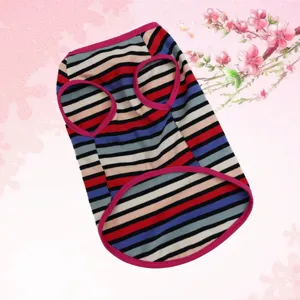 Colorful striped pet vest detail, comfortable crew neck design, perfect for small dogs daily wear.