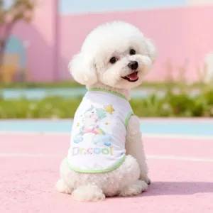 Cute summer pet vest for dogs, breathable lightweight cartoon unicorn tank top for small pets.