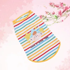 Cute striped pet vest for dogs and cats, comfortable round neck summer clothing with cartoon print.