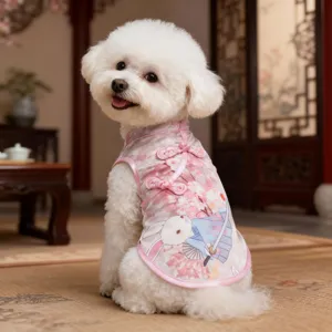 Pet Dog Cheongsam Dress Chinese Style Retro Floral Print Puppy Skirt Summer Thin Apparel For Small Dogs Teddy Pomeranian