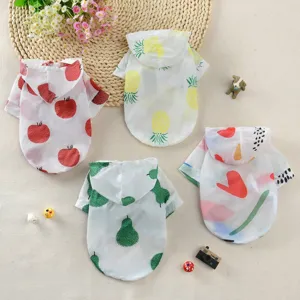 Cute summer pet dog sun protection hoodie with fruit prints breathable thin clothes for cats
