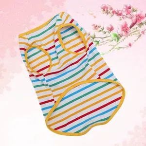 Close-up display of the colorful striped pet vest with yellow edge for small dogs.
